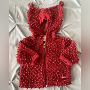 Baby Roots Textured Red Zip up Hoodie Size Small (6-12 months ) Wool blend